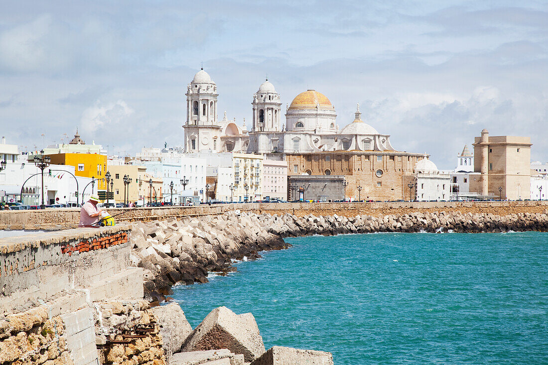 'Buildings viewed from the water's edge; Cadiz, Andalusia, Spain'