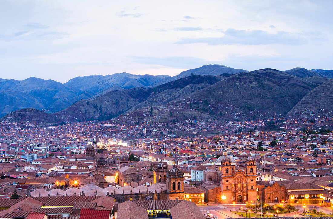 'View of Cusco at dusk; Cusco, Peru'