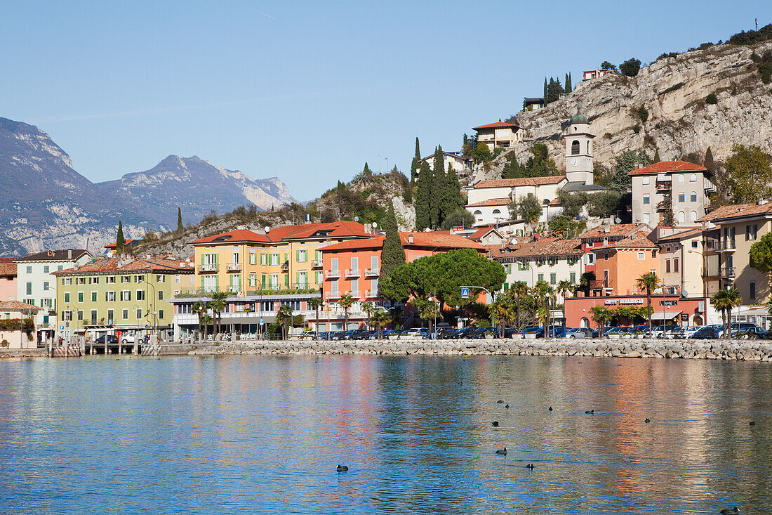 'Buildings along the shoreline of Lake Garda; Malcesine, Verona, Italy'
