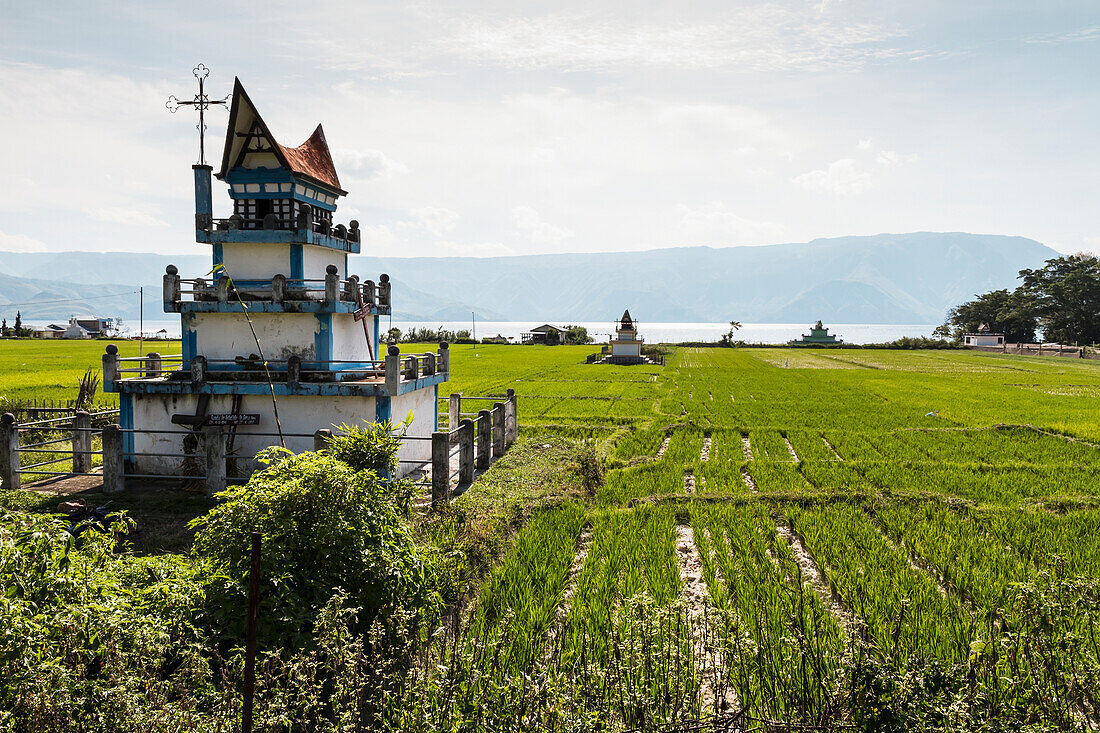 Batak tugu (Bone houses) on Samosir Island, Lake Toba, North Sumatra, Indonesia