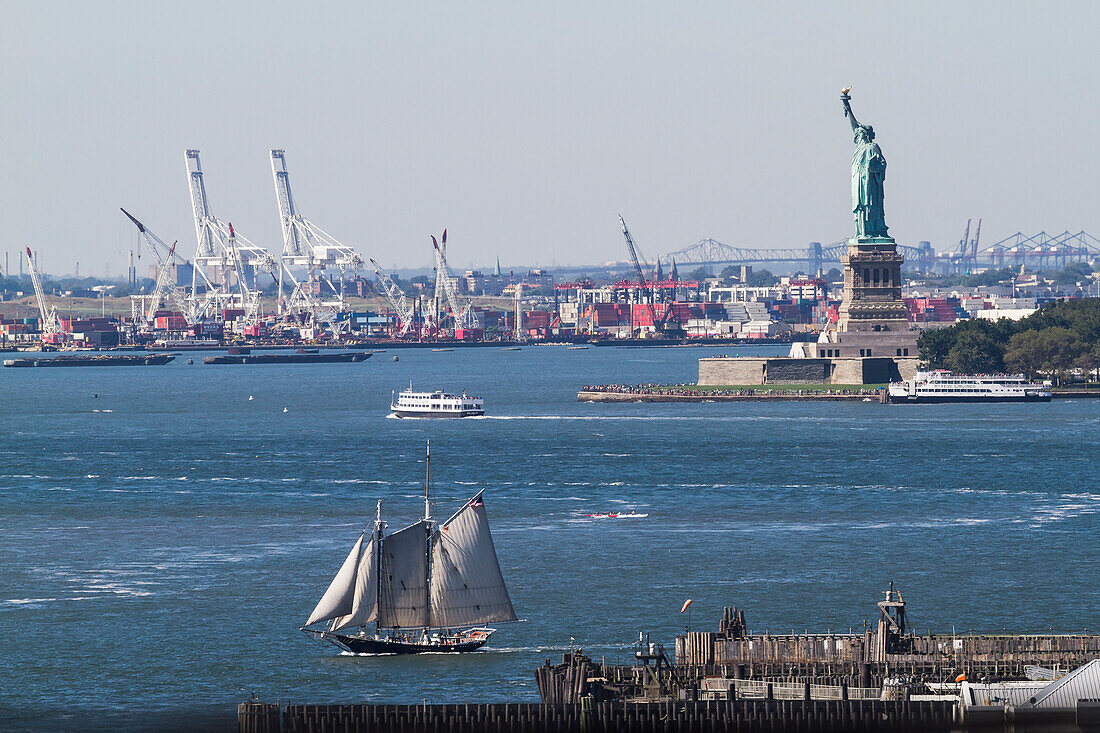 Statue of Liberty, as seen from the Brooklyn Bridge, New York City, New York, United States