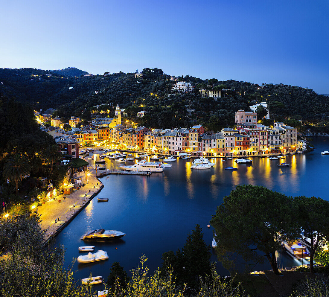 'View of the harbour at dusk; Portofino, Liguria, Italy'