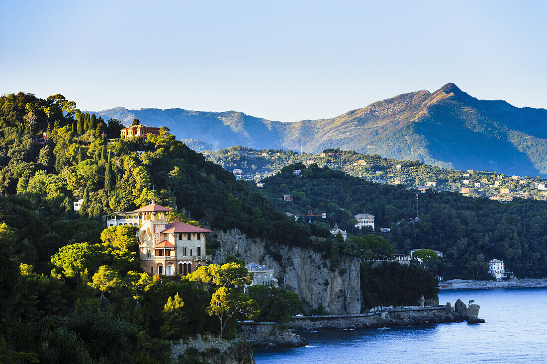 'Mountains along the coastline; Portofino, Liguria, Italy'