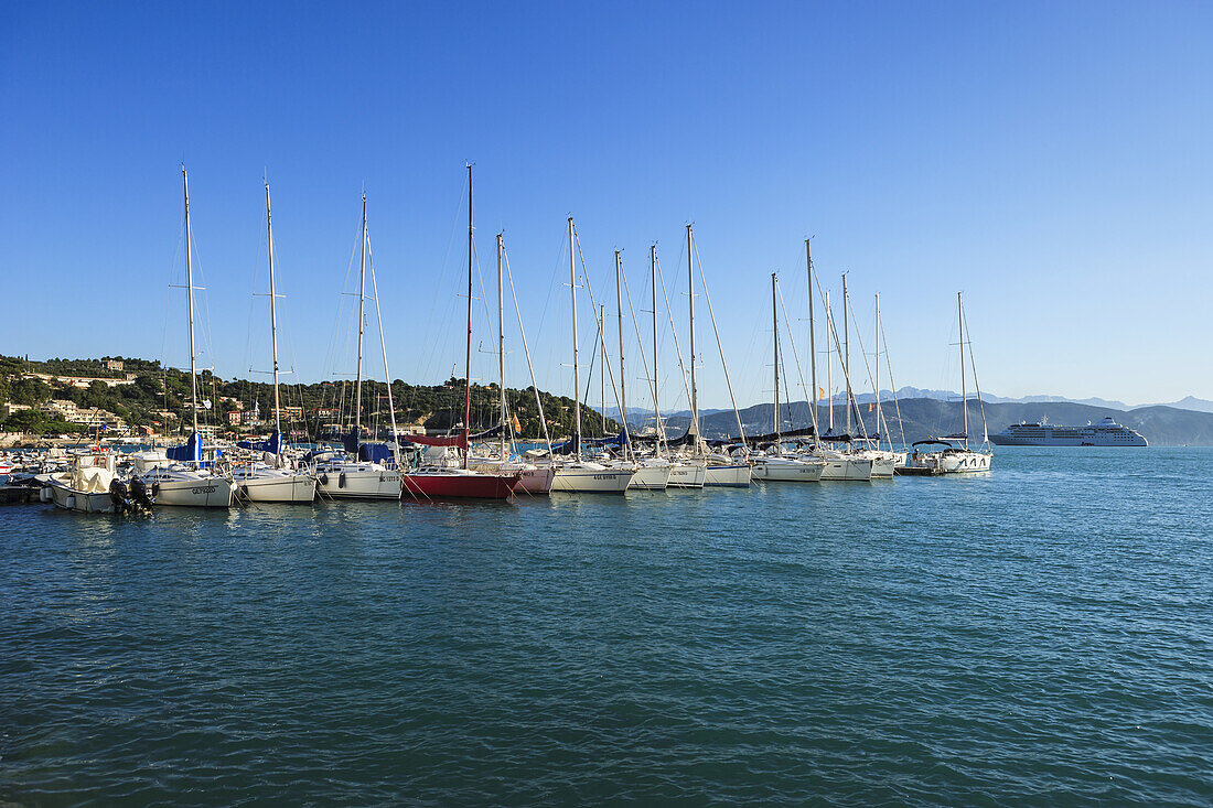 'Sailboats in the harbour; Porto Venere, Liguria, Italy'