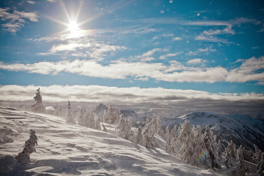 Mixed weather in the mountain landscape of British Columbia, Canada.