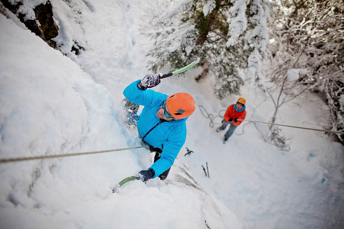 Ice climbing in Whistler, British Columbia, Canada.