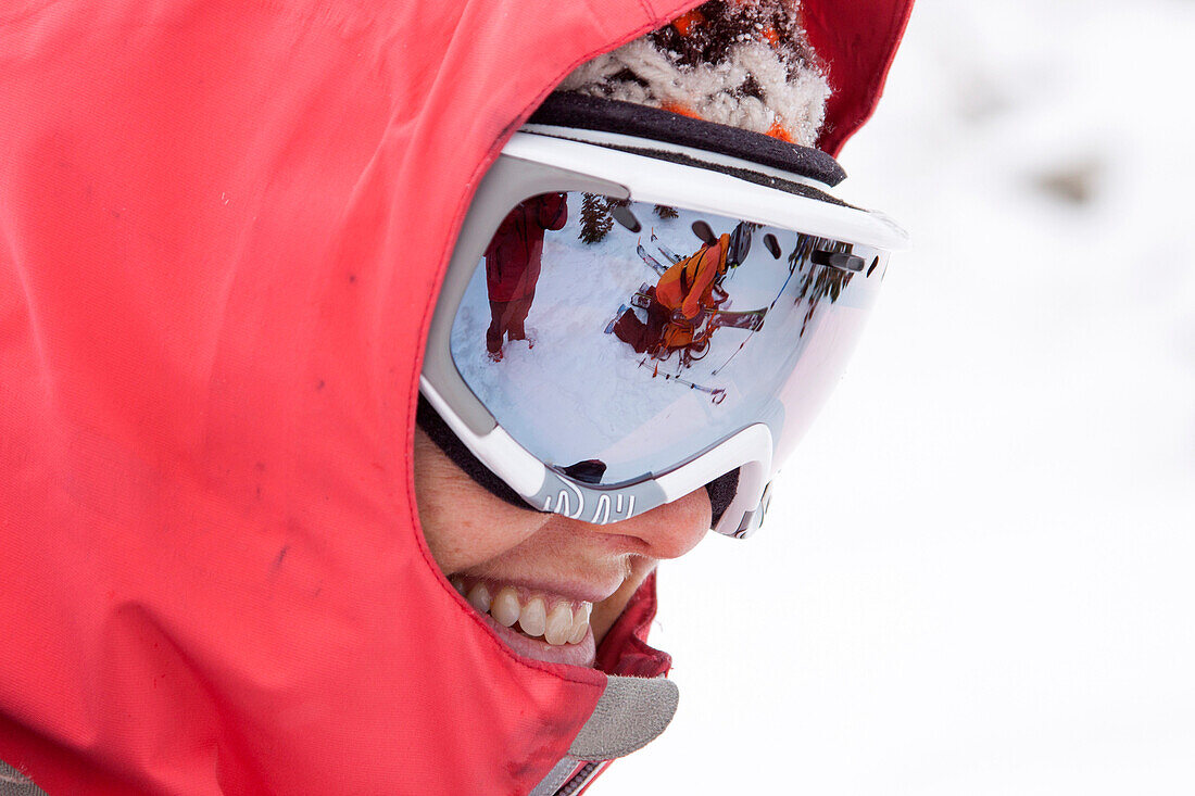 A female backcountry skier near Pony, Montana.