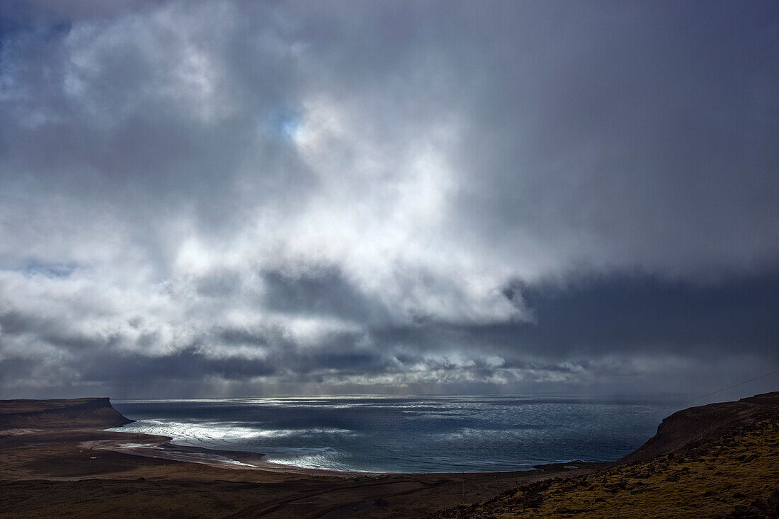 'Stormy skies over the Latrabjarg Peninsula; Iceland'