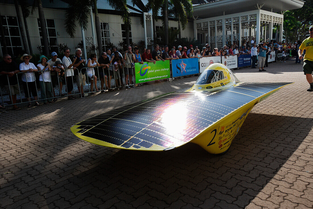 'Solar car preparing to depart; Darwin, Australia'