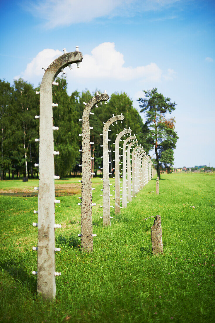 'Barbed wire in Birkenau death camp; Osweciem, Poland'