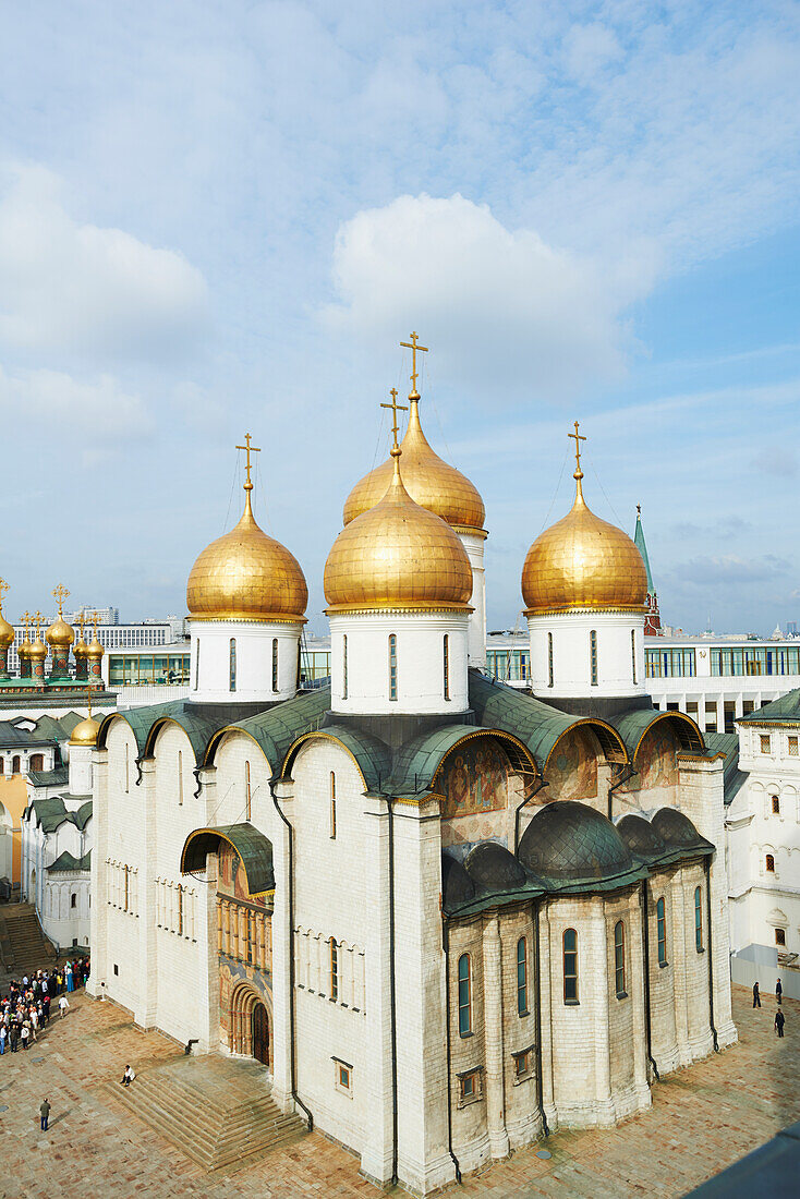 'View of Assumption Cathedral and Palace Square from Ivan the Great Bell Tower in Kremlin; Moscow, Russia'