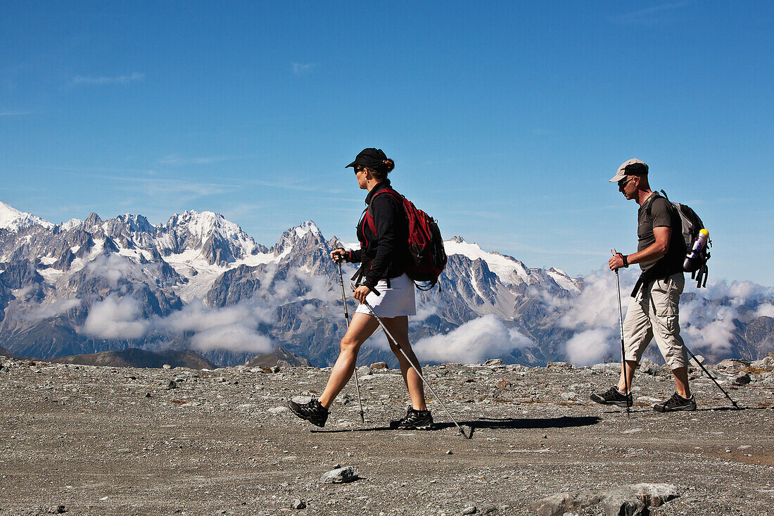 'Summer hiking at Col des Gentianes in the Swiss Alps; Valais district, Switzerland'
