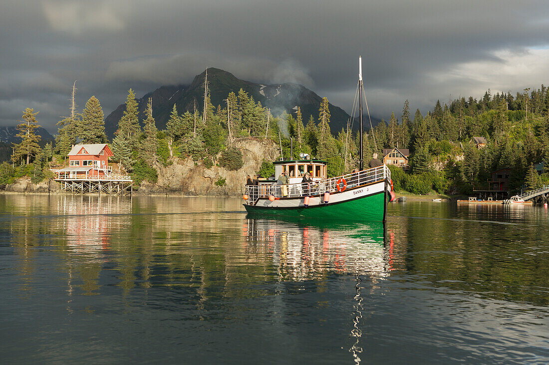 Kachemak Bay Ferry vessel, the Danny J transports visitors from Homer, Alaska to The Saltry Restaurant in Halibut Cove, Kachemak Bay, Southcentral Alaska