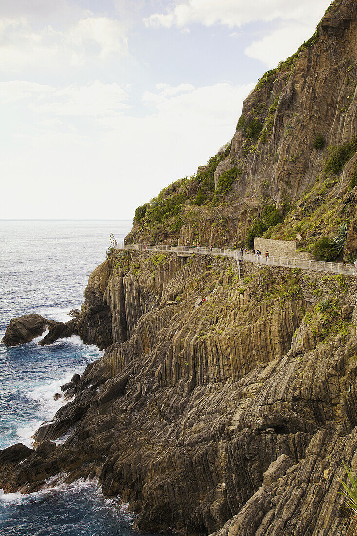 'Via dell'Amore path and coastline; Riomaggiore, La Spezia, Liguria, Italy'
