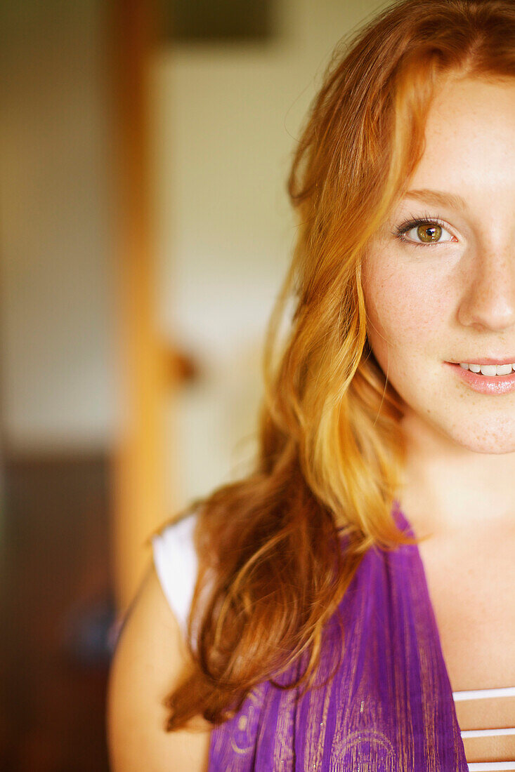 'Portrait of a young woman with red hair; Hawaii, United States of America'