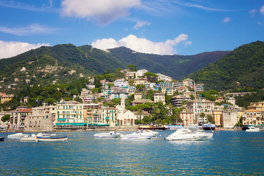 'Coastline and harbour of the Italian Riviera; Genoa, Liguria, Italy'