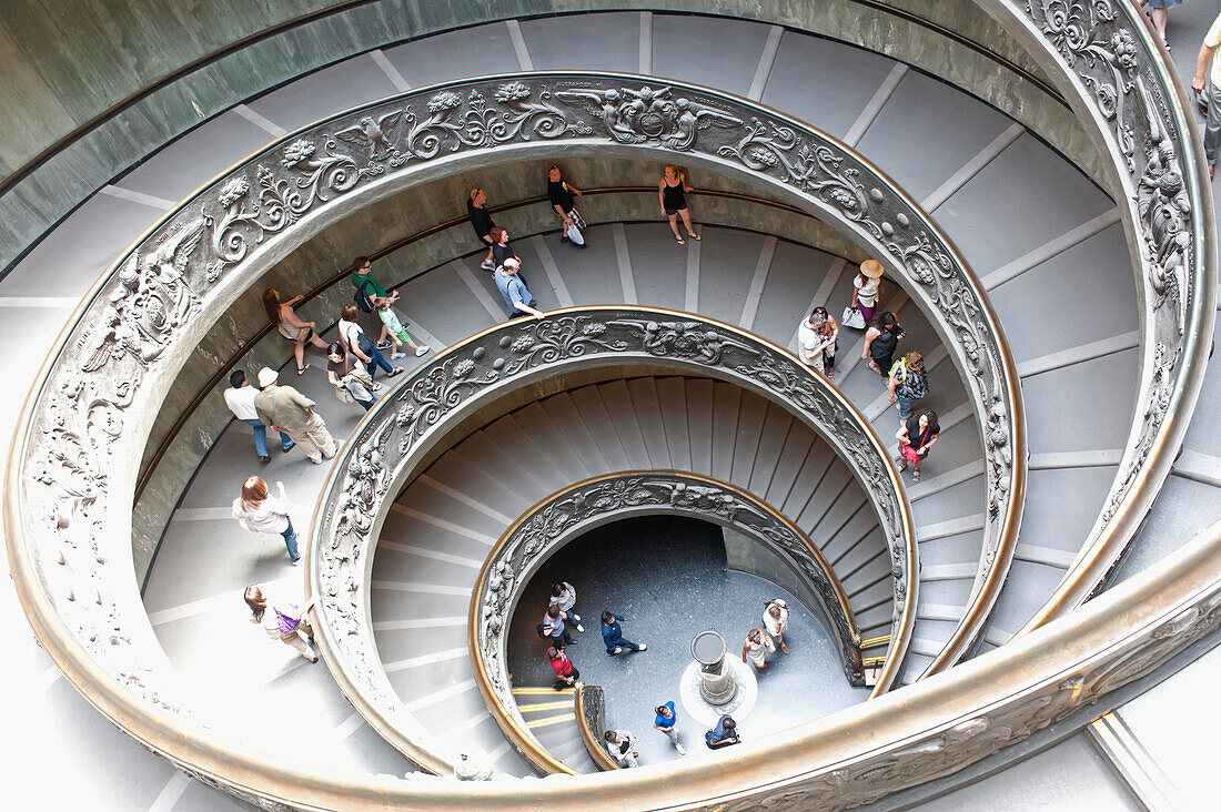 'The double helix spiral staircase in the Vatican Museum, designed by Giuseppe Momo in 1932; Vatican City, Italy'