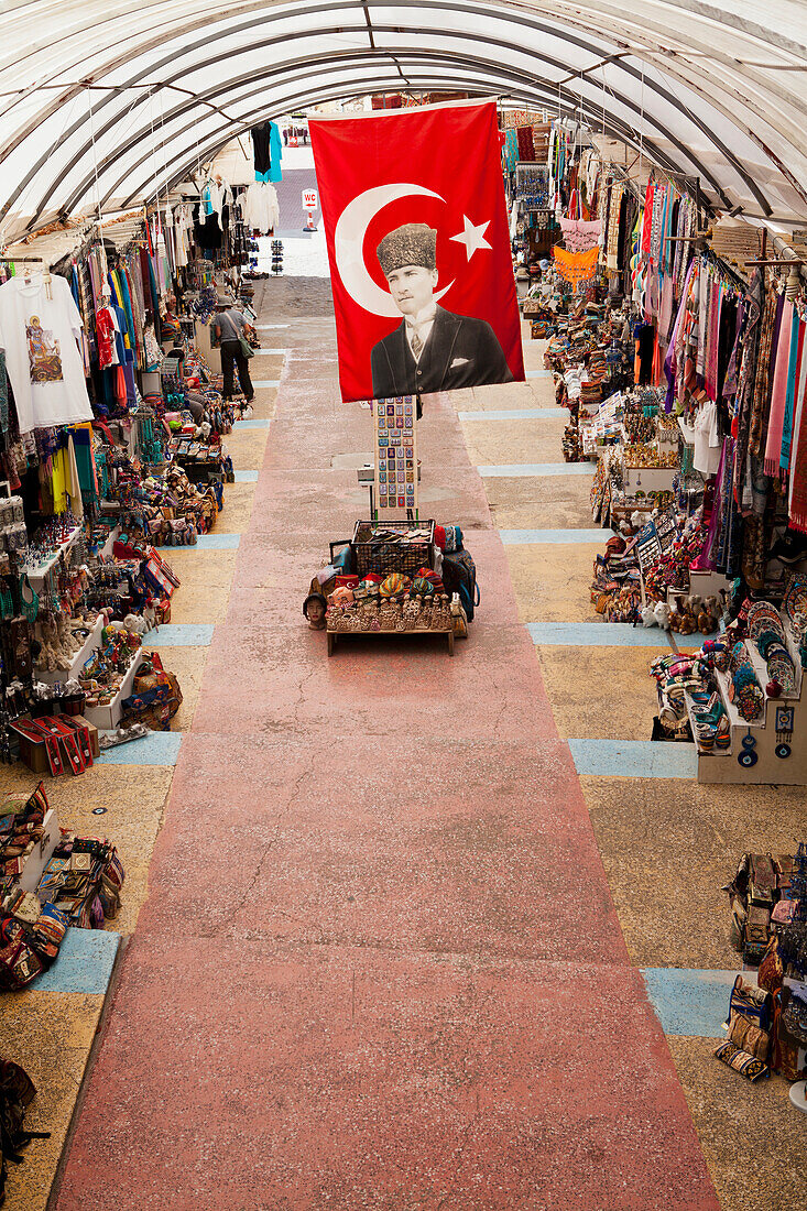 'The turkish flag hangs in a market; Goreme, Cappadocia, Turkey'