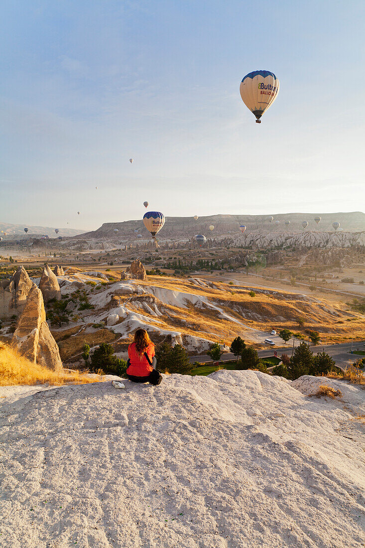 'Hot air balloons in flight; Goreme, Cappadocia, Turkey'