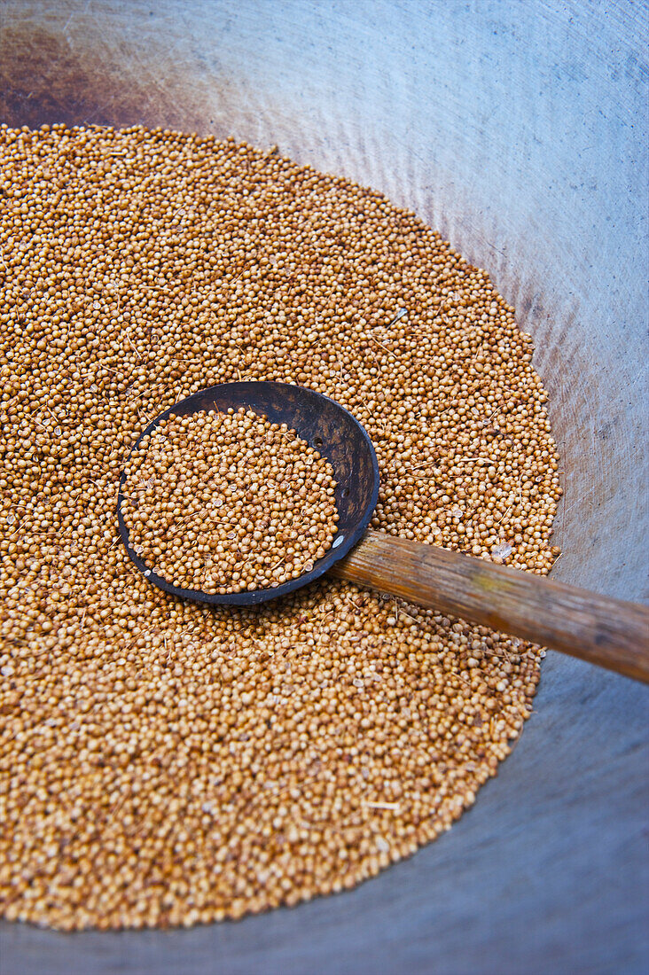 'A spoon in a bowl of grain; Ulpotha, Embogama, Sri Lanka'