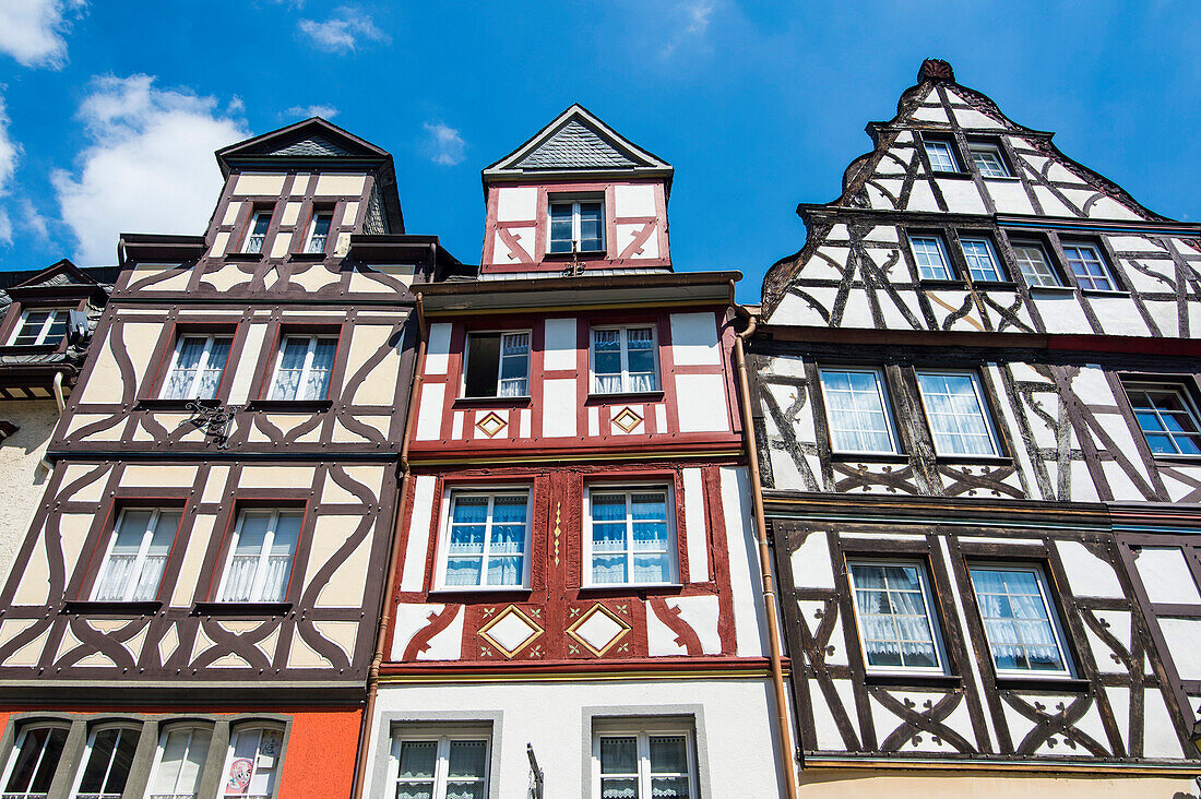 Half timbered houses on the market square in Cochem, Moselle Valley, Rhineland-Palatinate, Germany, Europe