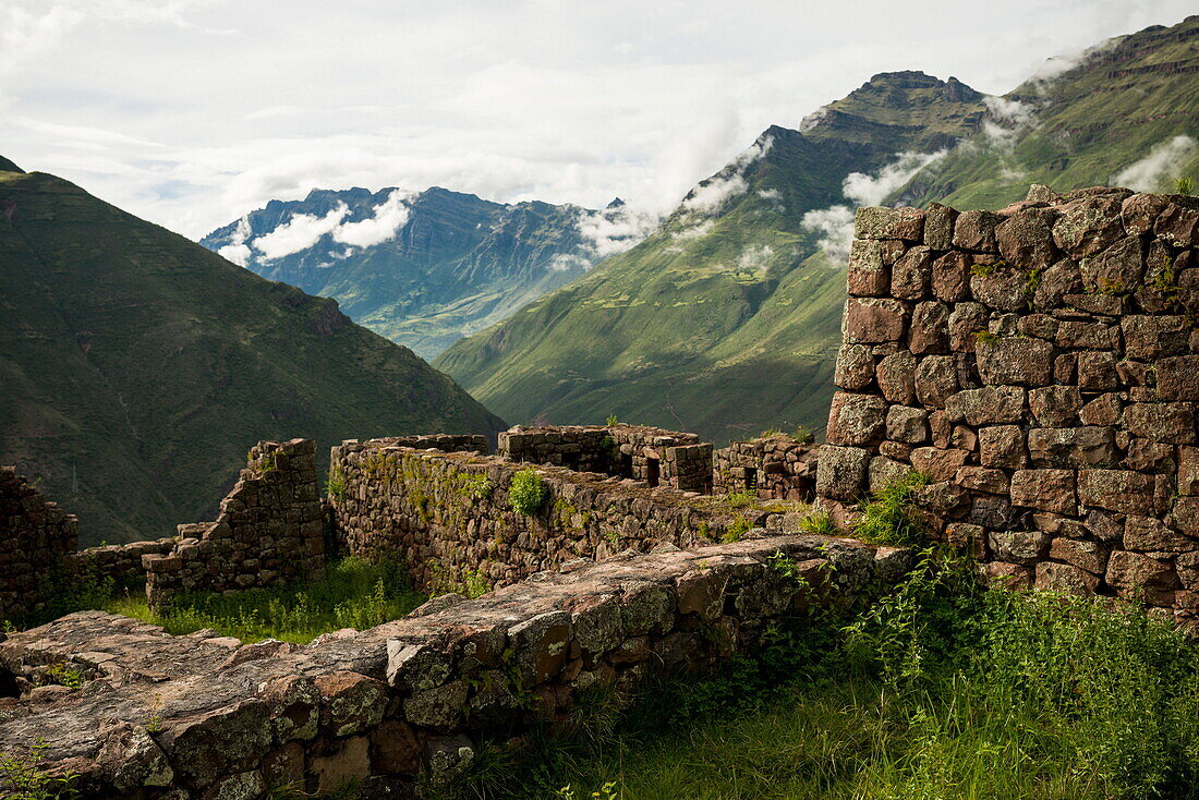 View from Inca Citadel of Pisac Ruins, Pisac, Sacred Valley, Peru, South America