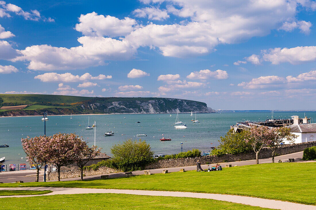 Swanage park and Swanage Harbour, Dorset, England, United Kingdom, Europe