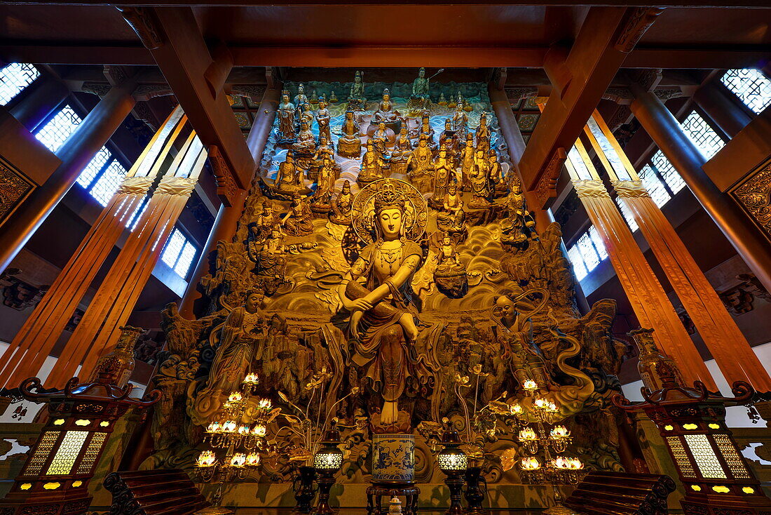 GuanYin Buddha with many smaller Buddhas at Yong Fu Temple, Hangzhou, Zhejiang, China, Asia