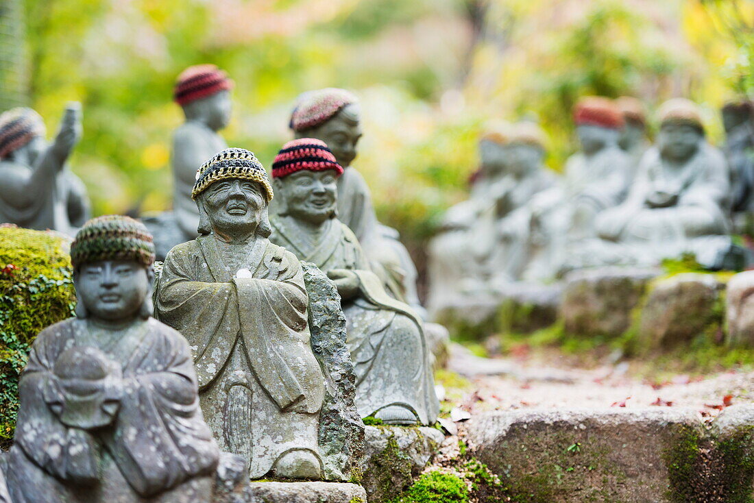 Statues in Daisho-in Buddhist temple, Miyajima Island, Hiroshima Prefecture, Honshu, Japan, Asia