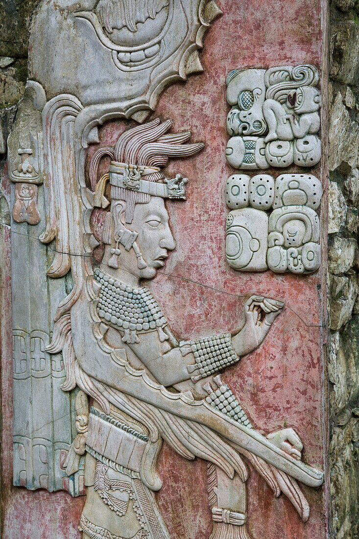 Temple XIX, sculptured relief, Palenque Archaeological Park, UNESCO World Heritage Site, Palenque, Chiapas, Mexico, North America