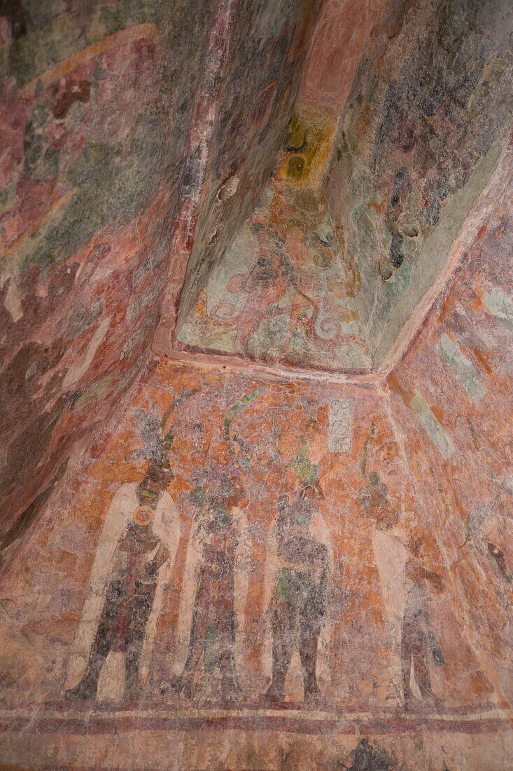 Murals, Room 1, Building 1, Mayan Archaeological Site, Bonampak, Chiapas, Mexico, North America