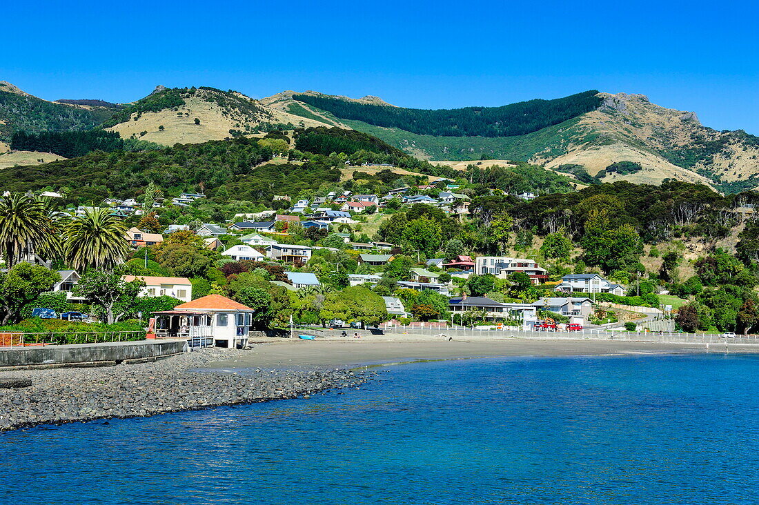 Overlook over Akaroa, Banks Peninsula, Canterbury, South Island, New Zealand, Pacific