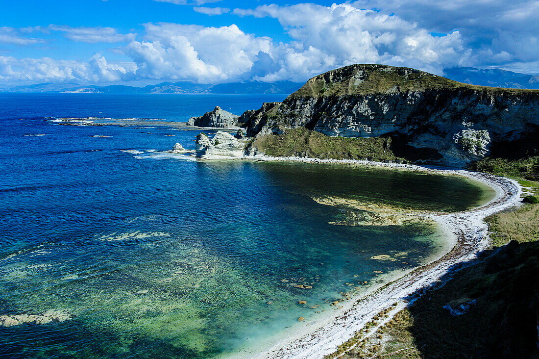 View from the cliff top over the Kaikoura Peninsula, South Island, New Zealand, Pacific