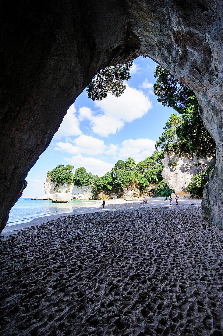 Cave as an entrance to the beautiful Cathedral Cove, Coromandel, North Island, New Zealand, Pacific
