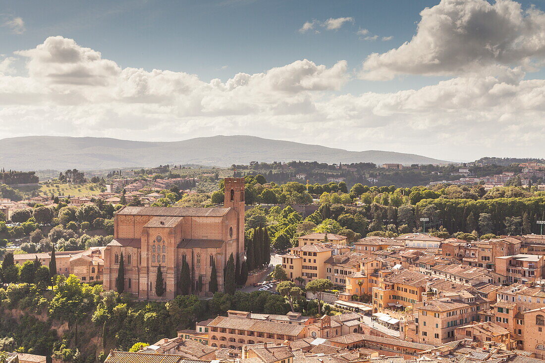 The view over the rooftops of Siena from Torre del Mangia, UNESCO World Heritage Site, Siena, Tuscany, Italy, Europe