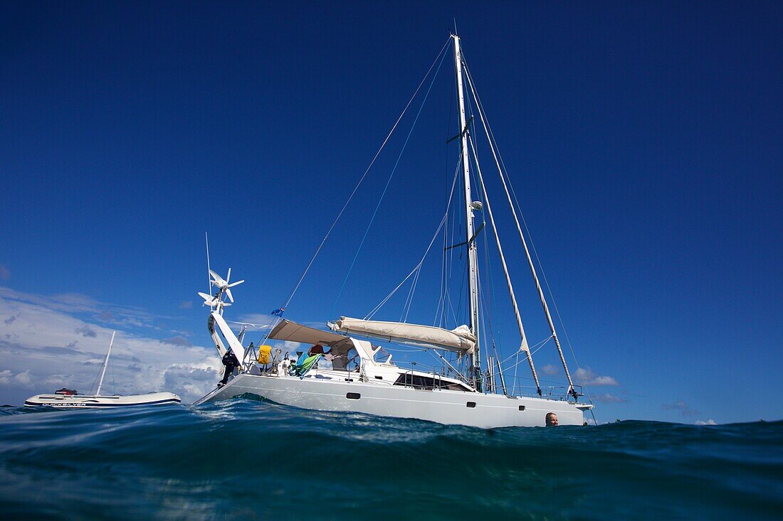 Sailing yacht in the Caribbean Sea