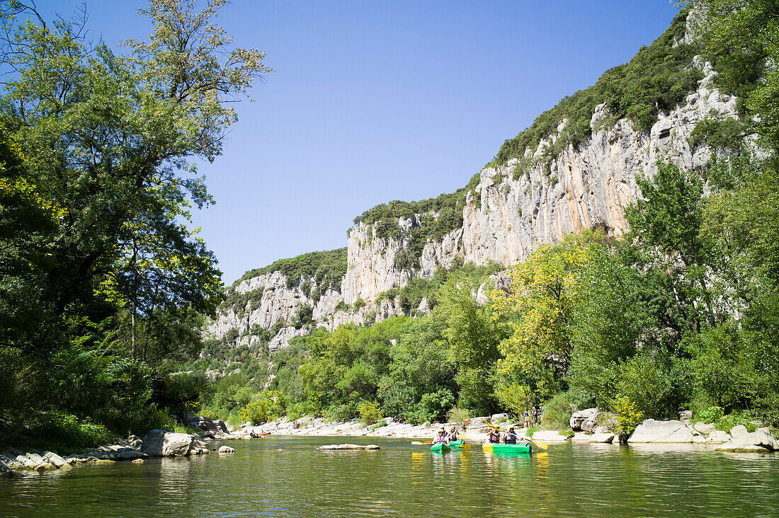 Canoing on river Herault, Herault gorge, Saint-Bauzille-de-Putois, Ganges, Herault, Languedoc-Roussillon, France