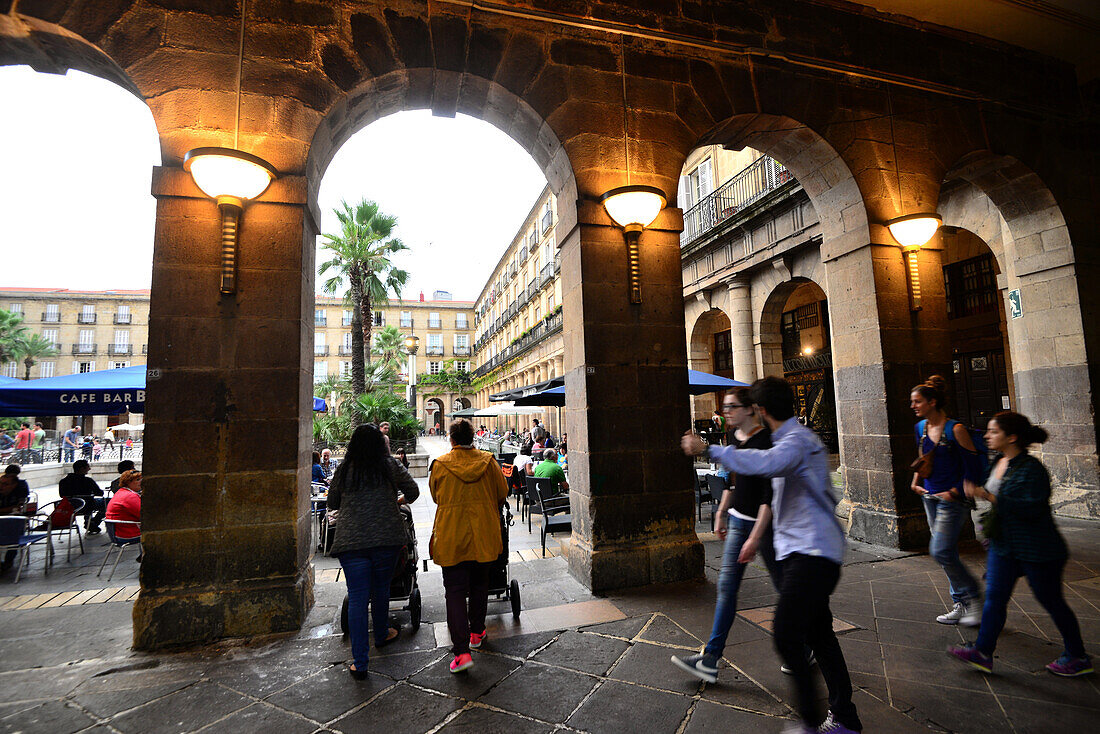 At Plaza Nueva in the old town, Bilbao, Basque country, North-Spain, Spain