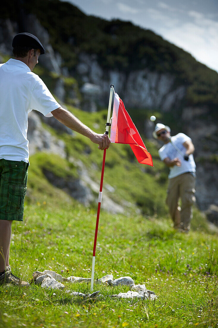 Crossgolfspieler am Wendelstein, Oberbayern, Bayern, Deutschland