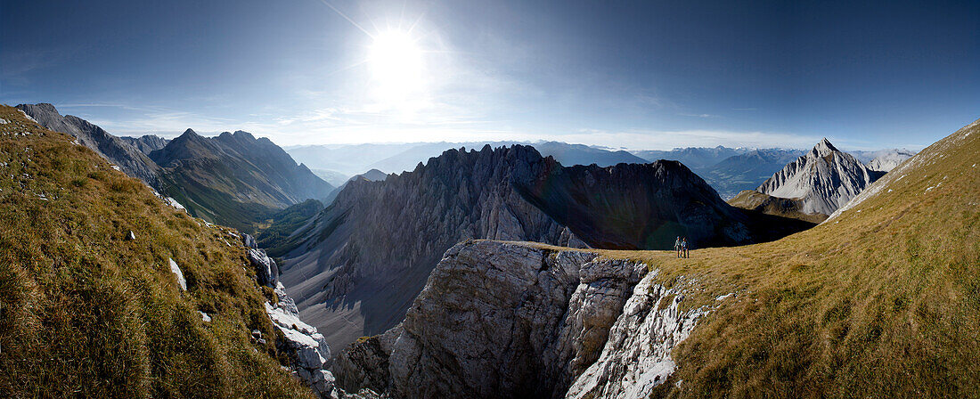 Hikers at Stempeljochspitze, Karwendel, Tyrol, Austria