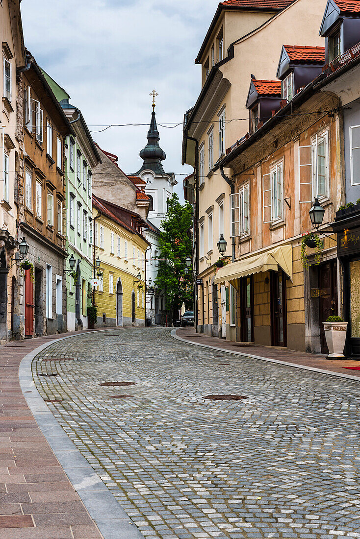Cobbled street, Ljubljana, Slovenia, Europe