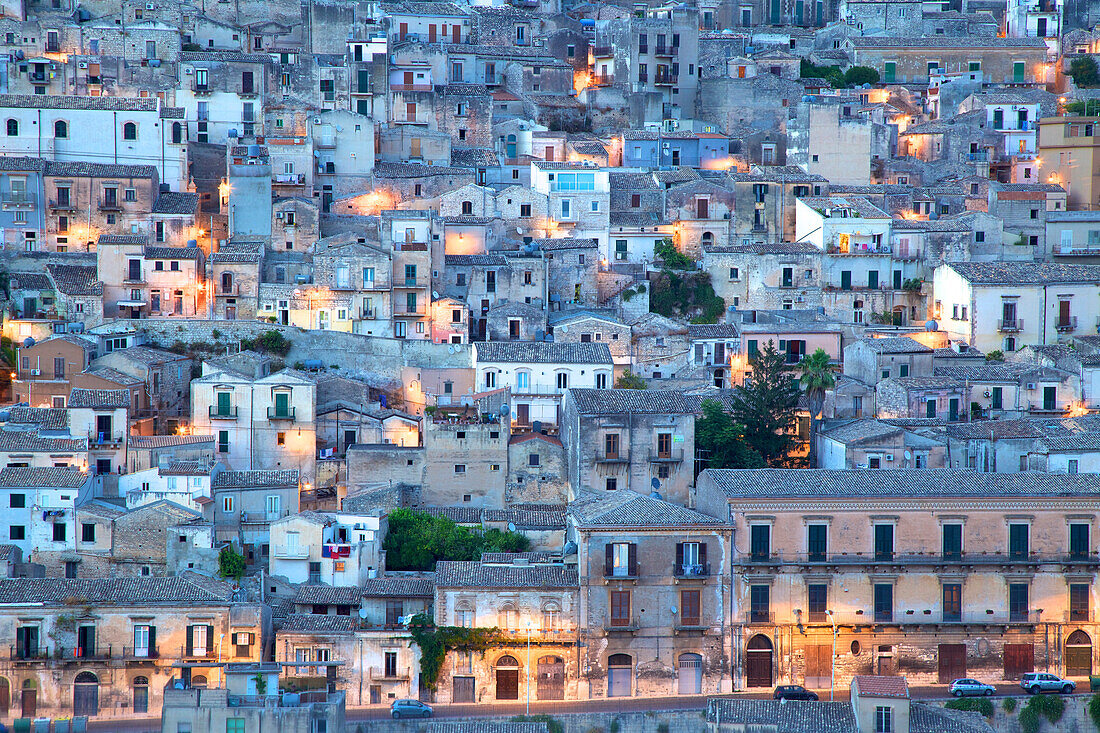 Modica at dusk, Sicily, Italy, Europe