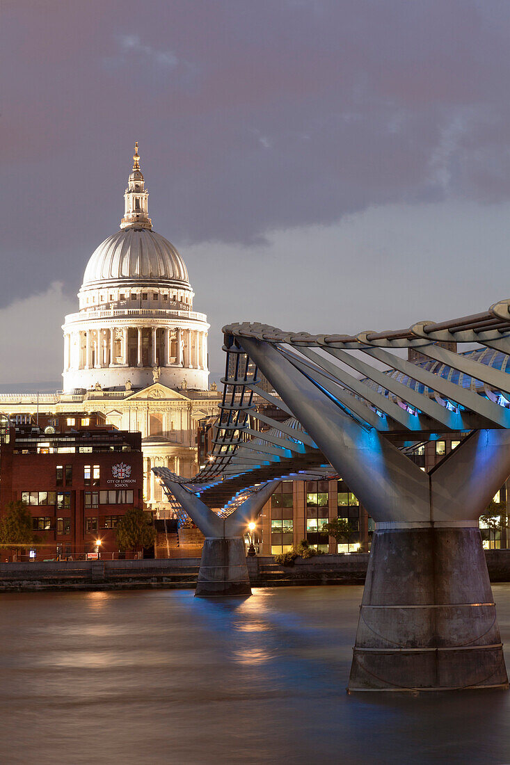 Millennium Bridge, St. Paul's Cathedral and River Thames, London, England, United Kingdom, Europe