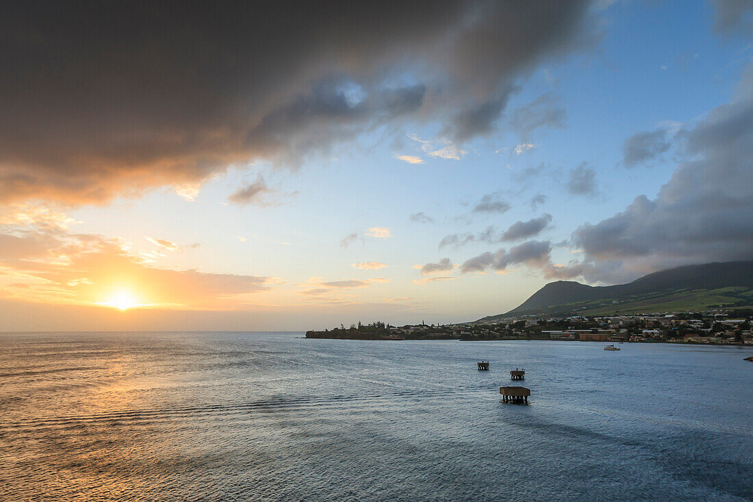 Basseterre at sunset, St. Kitts, St. Kitts and Nevis, West Indies, Caribbean, Central America