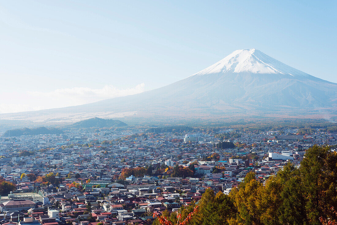 Mount Fuji, 3776m, UNESCO World Heritage Site, and autumn colours, Honshu, Japan, Asia
