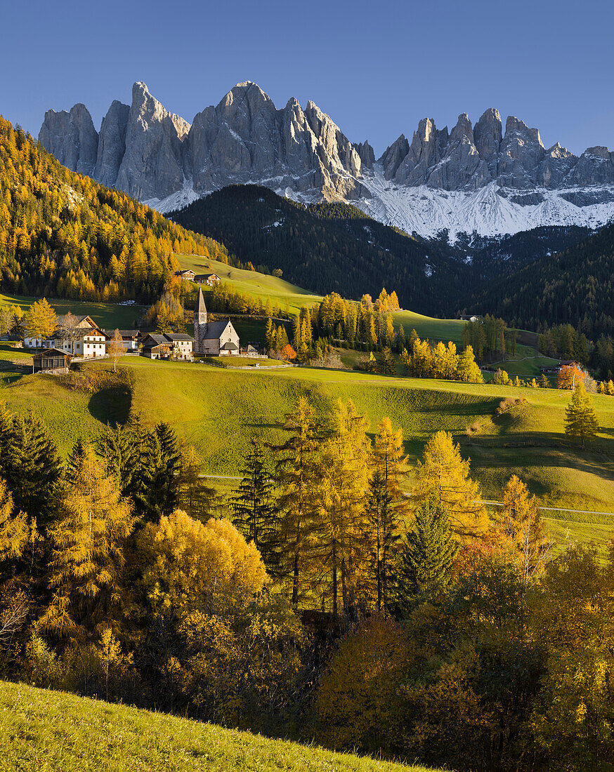 Villnösstal, Santa Maddalena, Geisler Spitzen, Gruppo delle Odle, Südtirol, Alto Adige, Dolomiten, Italien