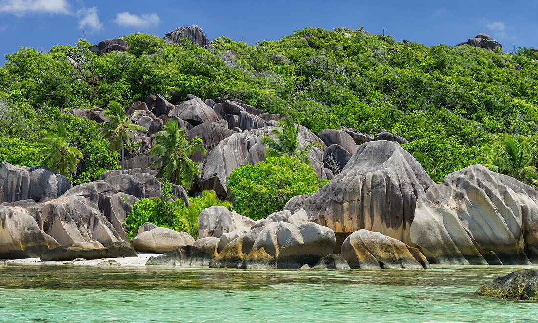Rocky coastline, Anse Source d'Argent, La Digue Island, Seychelles