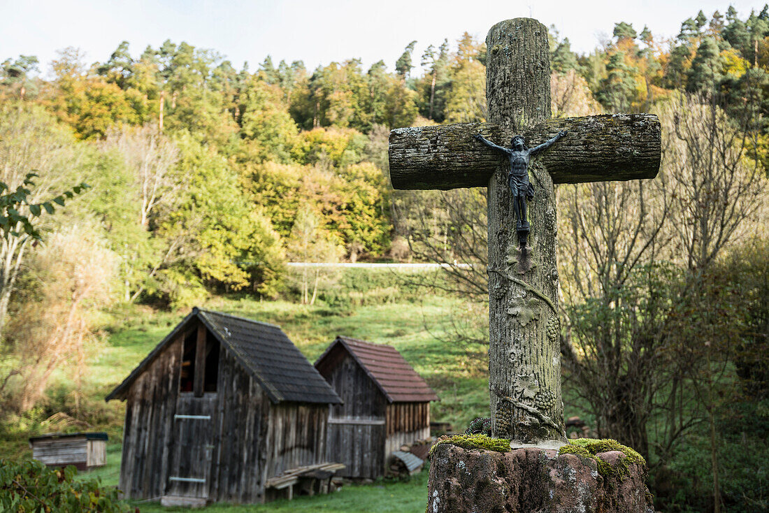 Huts near Gernsbach, Murg valley, district of Rastatt, Black Forest, Baden-Wuerttemberg, Germany