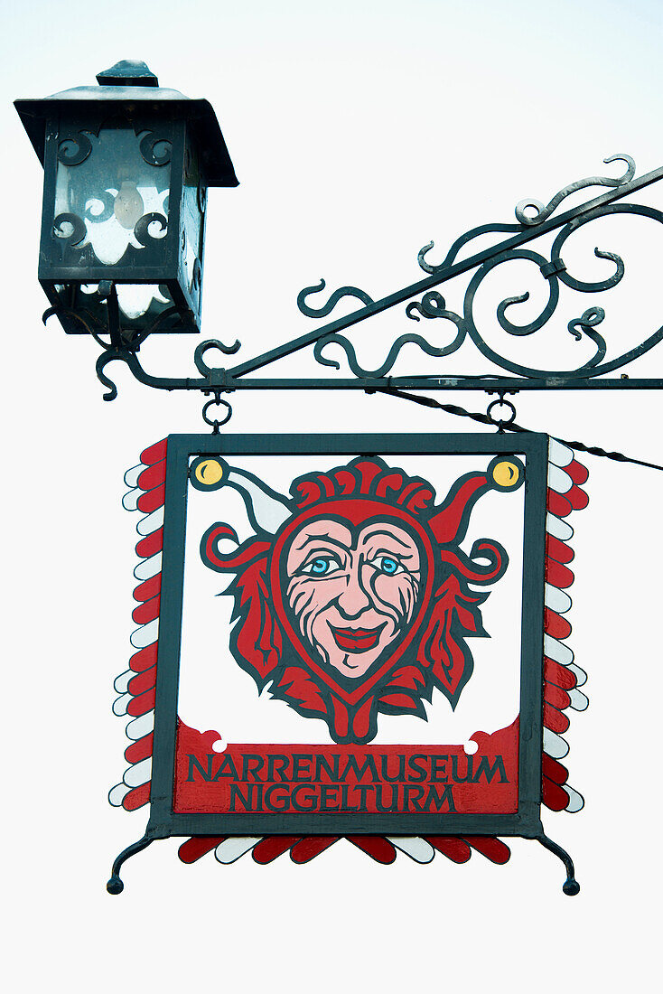 Sign for the Jester Museum, Gengenbach, Black Forest, Baden-Wuertemberg, Germany