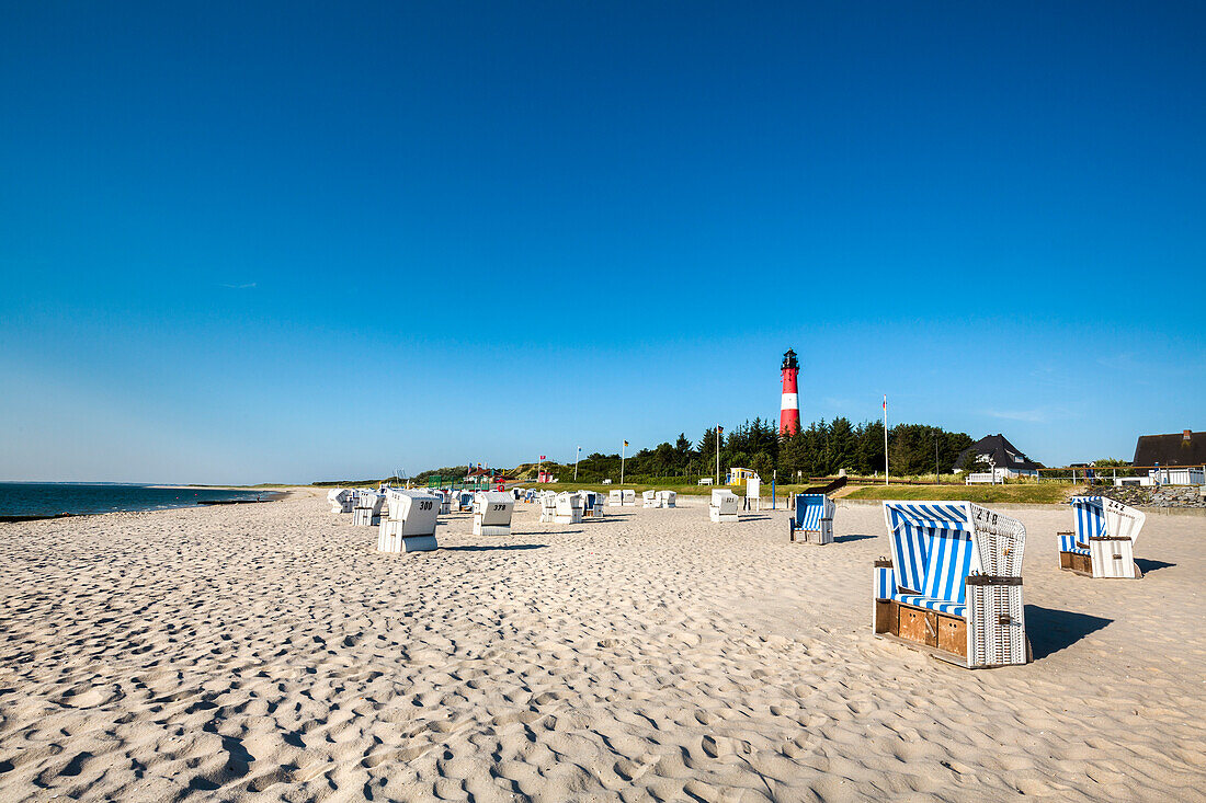 Beach and lighthouse, Hoernum, Sylt Island, North Frisian Islands, Schleswig-Holstein, Germany